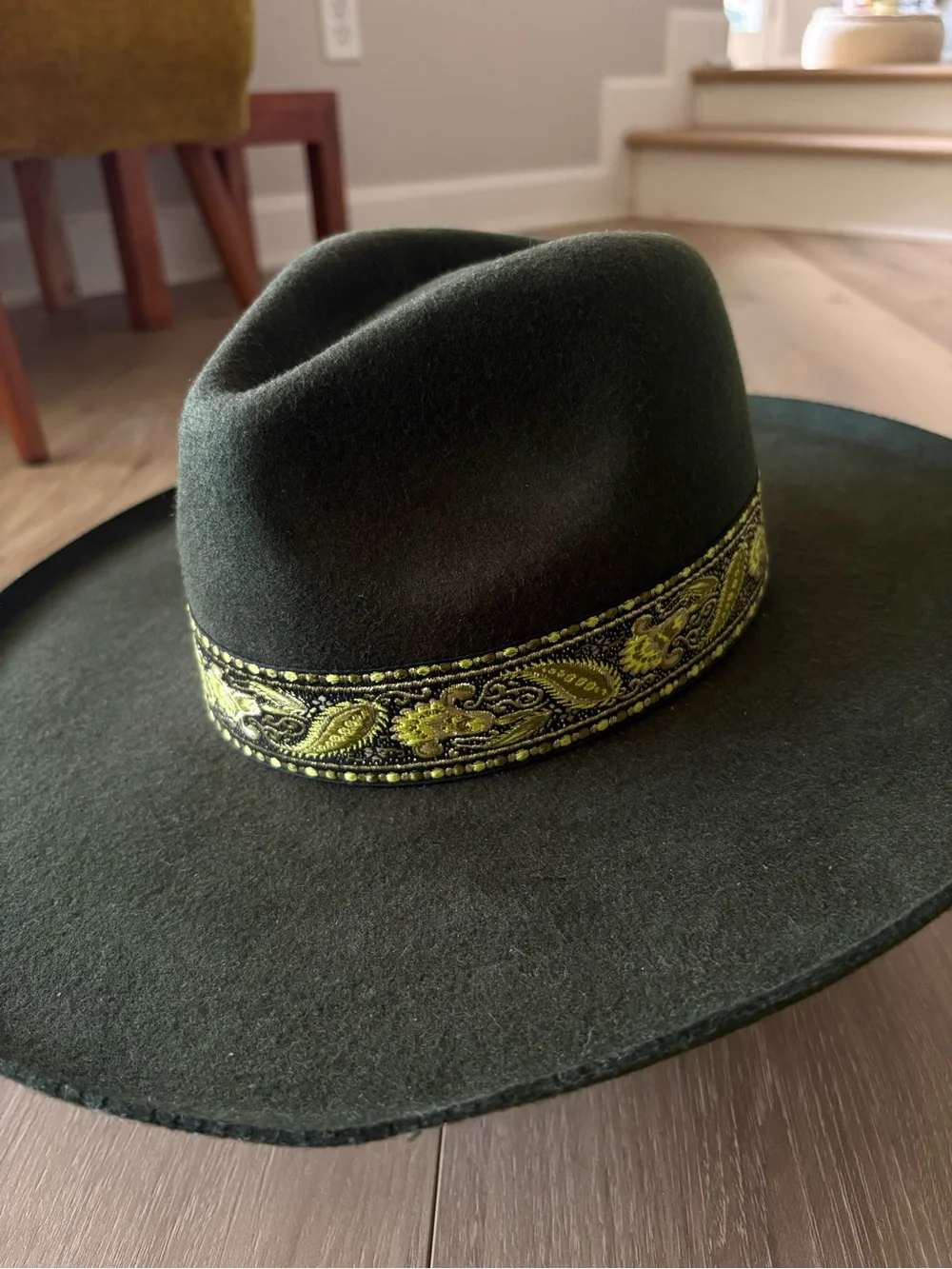 Lack Of Color Olive Green 100% Wool Wide-Brim Western Fedora NWT